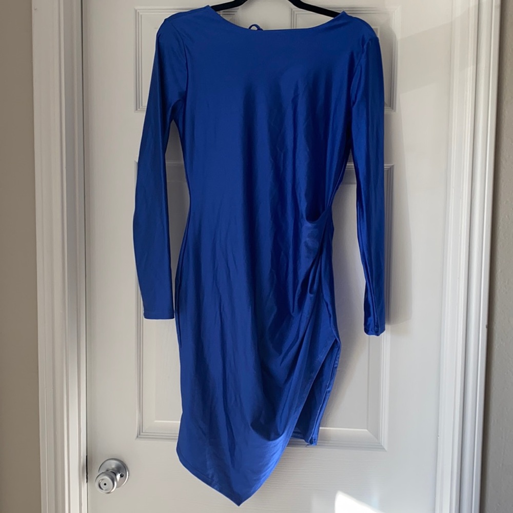 Beautiful Long Sleeved Blue Satin Dress